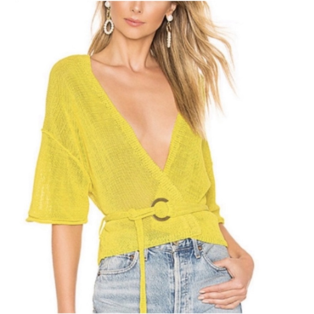 Free People Oh Hello Cardi Yellow Cardigan Sweater
